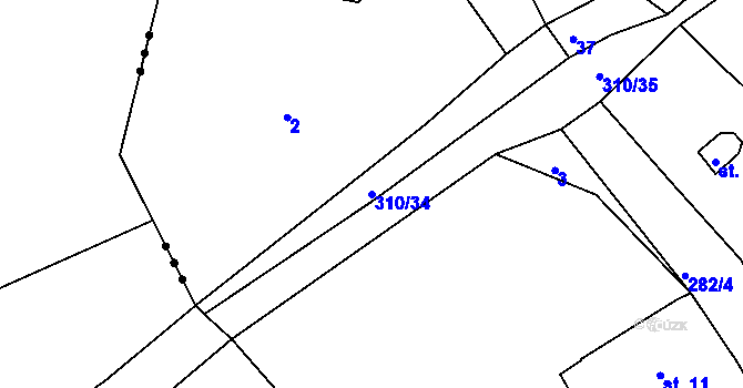 Parcela st. 310/34 v KÚ Kaničky, Katastrální mapa