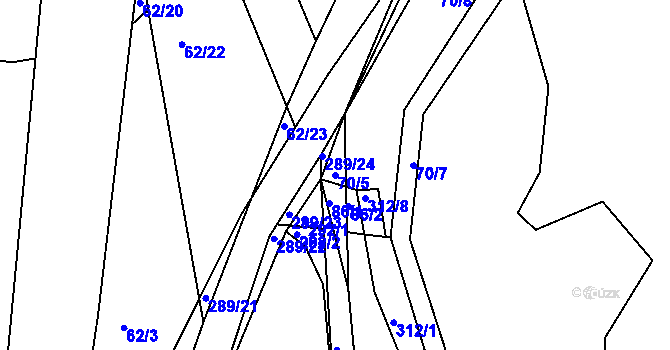 Parcela st. 70/5 v KÚ Kaničky, Katastrální mapa