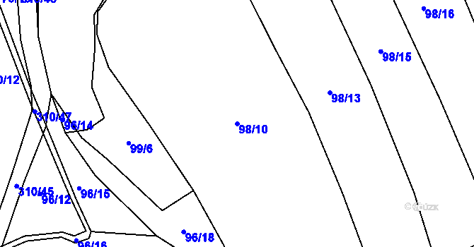 Parcela st. 98/10 v KÚ Kaničky, Katastrální mapa