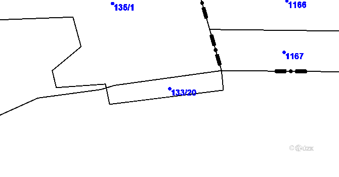 Parcela st. 133/20 v KÚ Kaničky, Katastrální mapa