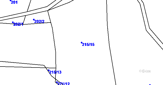 Parcela st. 215/15 v KÚ Kaničky, Katastrální mapa