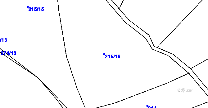 Parcela st. 215/16 v KÚ Kaničky, Katastrální mapa