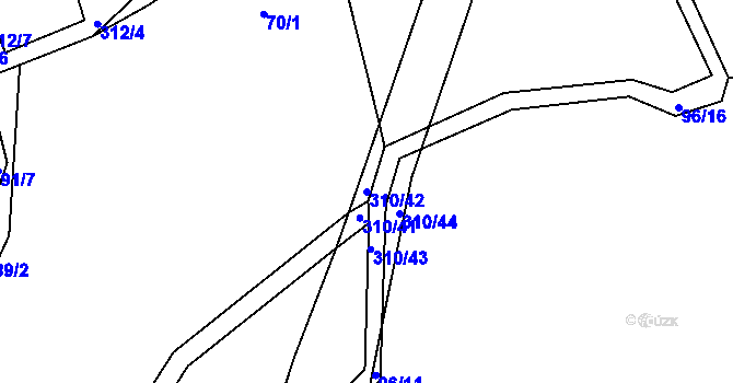 Parcela st. 310/42 v KÚ Kaničky, Katastrální mapa