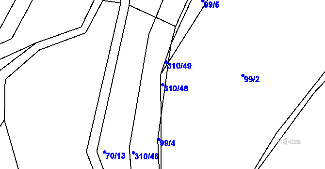 Parcela st. 310/48 v KÚ Kaničky, Katastrální mapa