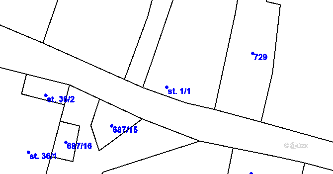 Parcela st. 1/1 v KÚ Kanina, Katastrální mapa