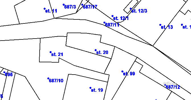 Parcela st. 20 v KÚ Kanina, Katastrální mapa