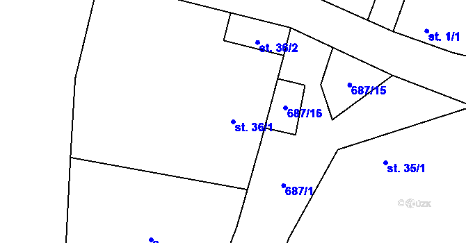 Parcela st. 36/1 v KÚ Kanina, Katastrální mapa