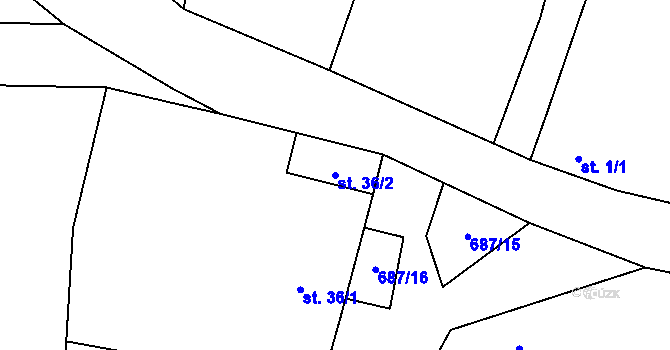 Parcela st. 36/2 v KÚ Kanina, Katastrální mapa