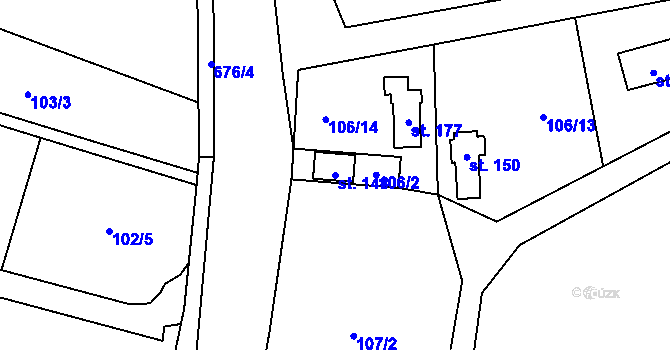 Parcela st. 148 v KÚ Kanina, Katastrální mapa