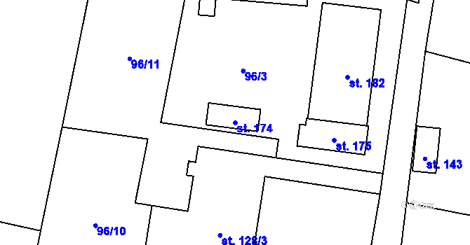 Parcela st. 174 v KÚ Kanina, Katastrální mapa