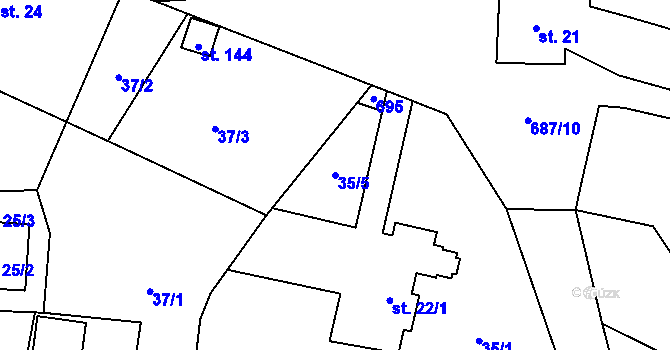 Parcela st. 35/5 v KÚ Kanina, Katastrální mapa