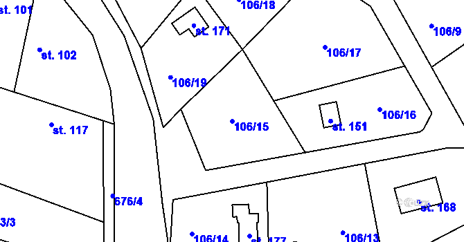 Parcela st. 106/15 v KÚ Kanina, Katastrální mapa