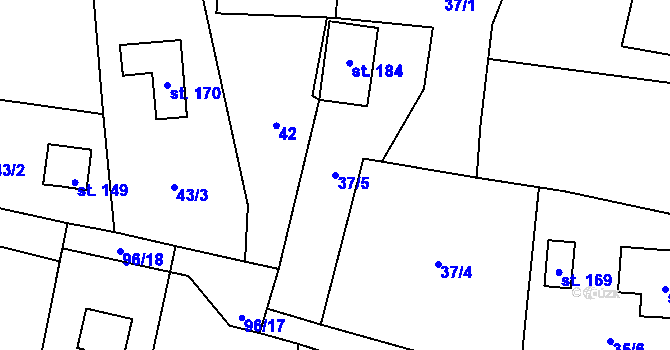 Parcela st. 37/5 v KÚ Kanina, Katastrální mapa