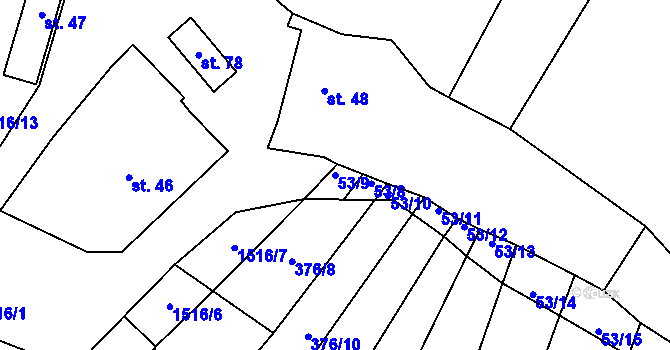 Parcela st. 53/9 v KÚ Kaňovice u Luhačovic, Katastrální mapa