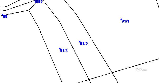 Parcela st. 91/5 v KÚ Kaňovice u Luhačovic, Katastrální mapa