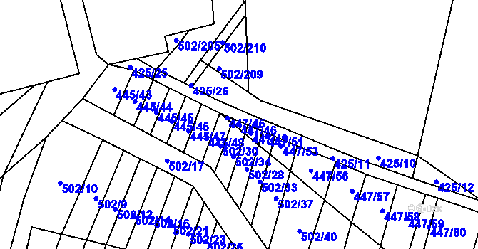 Parcela st. 447/46 v KÚ Kaňovice u Luhačovic, Katastrální mapa