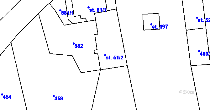 Parcela st. 51/2 v KÚ Kaňovice, Katastrální mapa