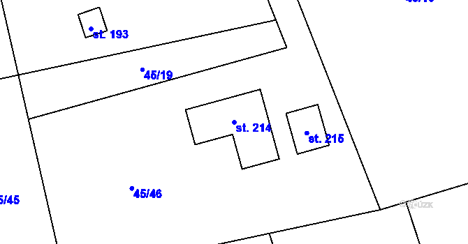 Parcela st. 214 v KÚ Kaňovice, Katastrální mapa