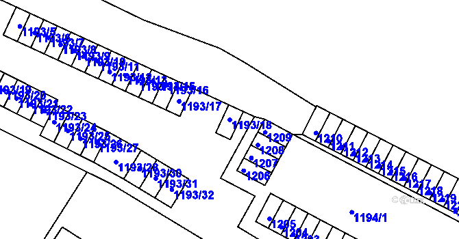Parcela st. 1193/18 v KÚ Kaplice, Katastrální mapa