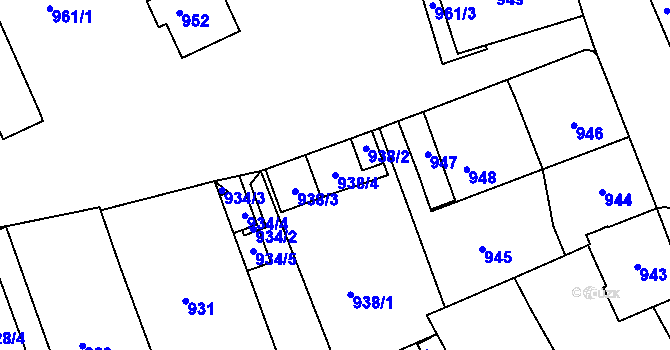 Parcela st. 938/4 v KÚ Kaplice, Katastrální mapa