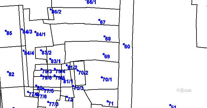 Parcela st. 69 v KÚ Kaplice, Katastrální mapa
