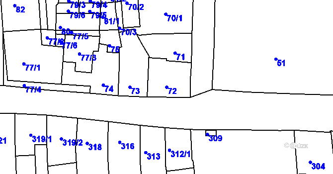 Parcela st. 72 v KÚ Kaplice, Katastrální mapa