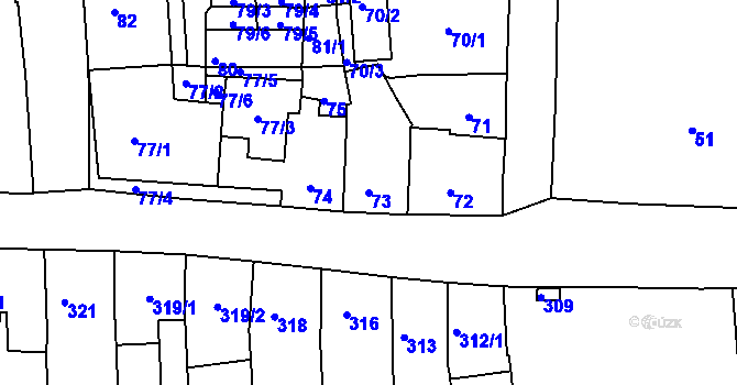 Parcela st. 73 v KÚ Kaplice, Katastrální mapa