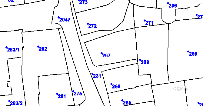 Parcela st. 267 v KÚ Kaplice, Katastrální mapa