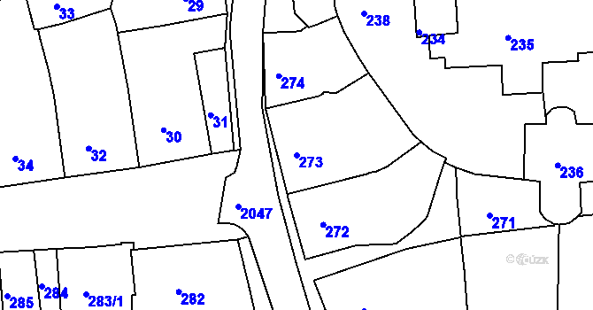 Parcela st. 273 v KÚ Kaplice, Katastrální mapa