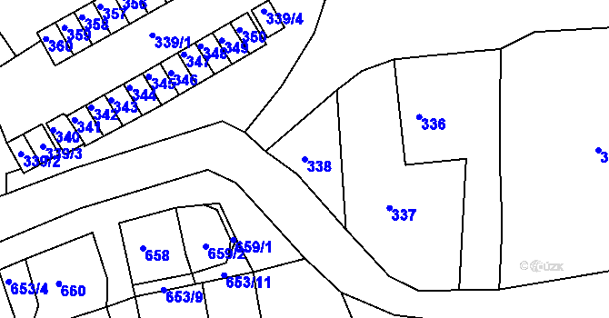 Parcela st. 338 v KÚ Kaplice, Katastrální mapa