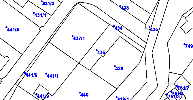 Parcela st. 436 v KÚ Kaplice, Katastrální mapa