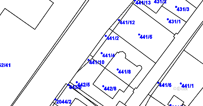 Parcela st. 441/4 v KÚ Kaplice, Katastrální mapa