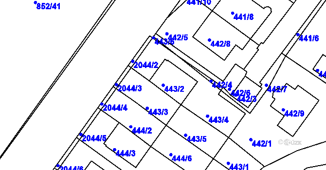 Parcela st. 443/2 v KÚ Kaplice, Katastrální mapa