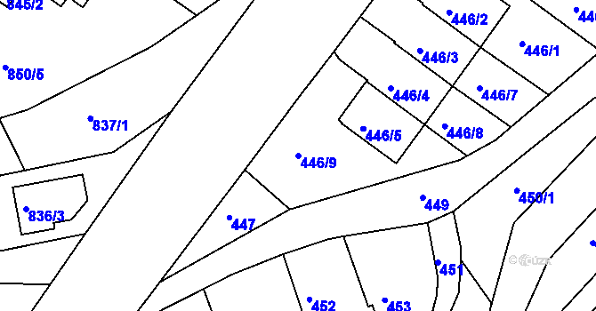 Parcela st. 446/9 v KÚ Kaplice, Katastrální mapa
