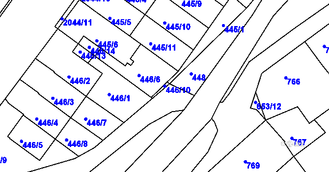 Parcela st. 446/10 v KÚ Kaplice, Katastrální mapa