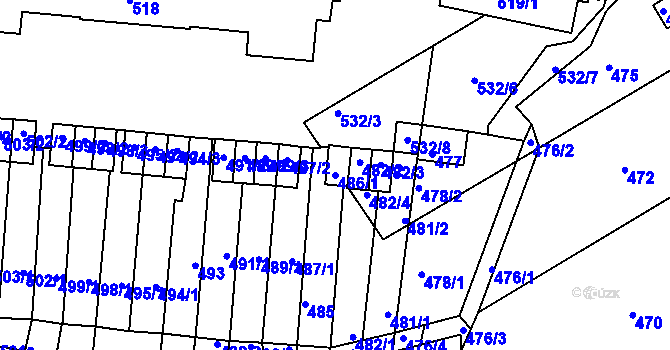 Parcela st. 486/1 v KÚ Kaplice, Katastrální mapa