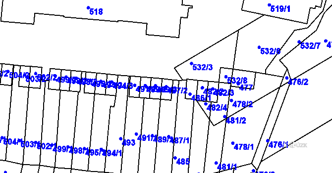 Parcela st. 487/2 v KÚ Kaplice, Katastrální mapa