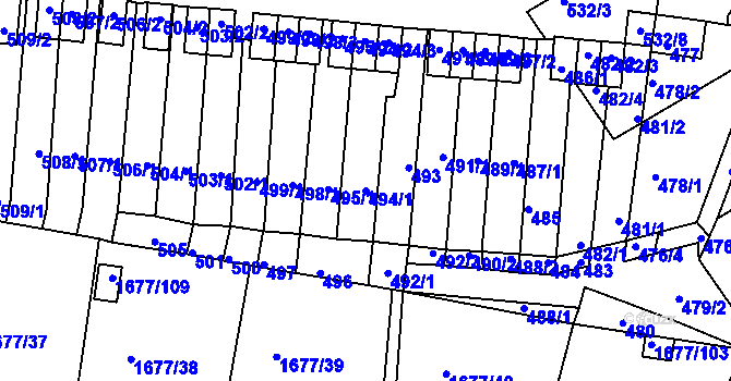 Parcela st. 494/1 v KÚ Kaplice, Katastrální mapa