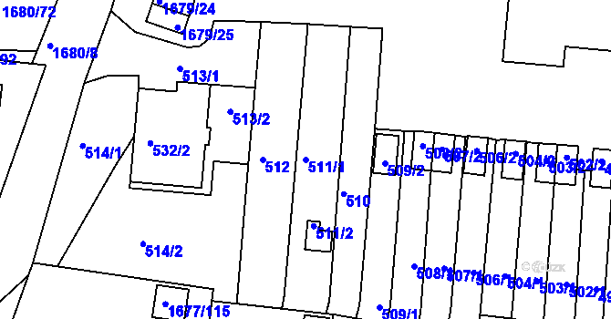 Parcela st. 511/1 v KÚ Kaplice, Katastrální mapa