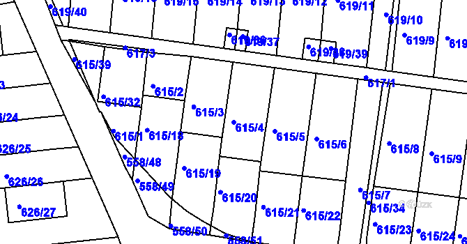 Parcela st. 615/4 v KÚ Kaplice, Katastrální mapa