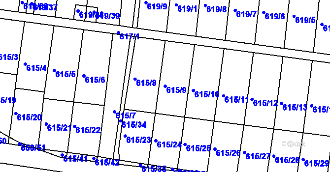 Parcela st. 615/9 v KÚ Kaplice, Katastrální mapa