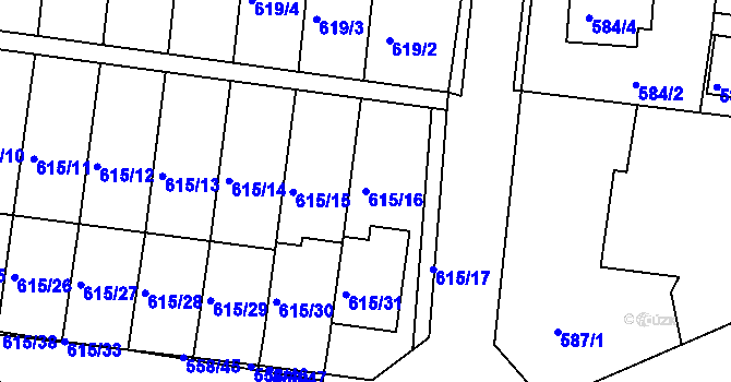 Parcela st. 615/16 v KÚ Kaplice, Katastrální mapa