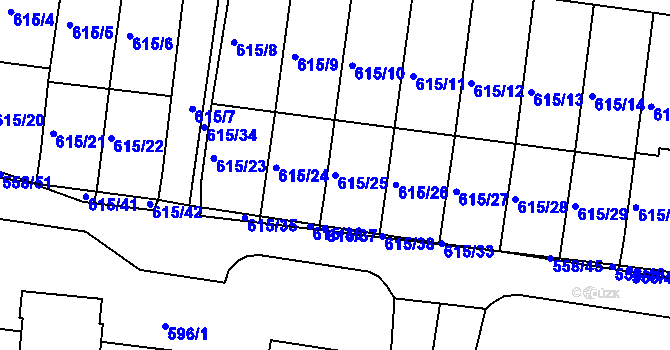 Parcela st. 615/25 v KÚ Kaplice, Katastrální mapa