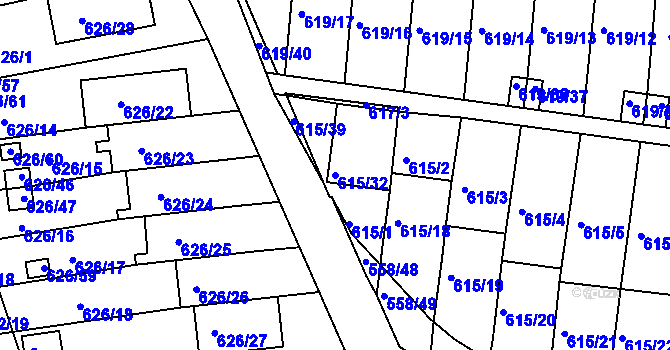 Parcela st. 615/32 v KÚ Kaplice, Katastrální mapa