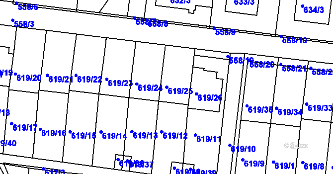 Parcela st. 619/25 v KÚ Kaplice, Katastrální mapa