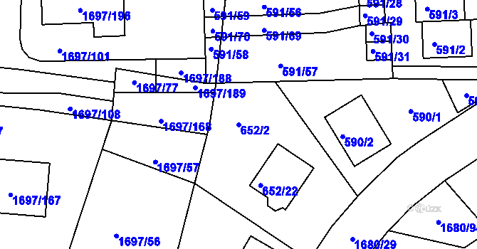 Parcela st. 652/2 v KÚ Kaplice, Katastrální mapa