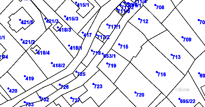 Parcela st. 653/1 v KÚ Kaplice, Katastrální mapa
