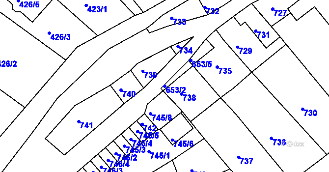 Parcela st. 653/2 v KÚ Kaplice, Katastrální mapa