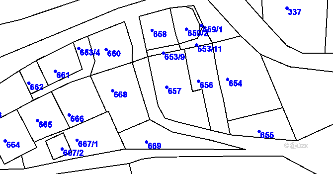 Parcela st. 657 v KÚ Kaplice, Katastrální mapa