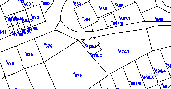 Parcela st. 670/3 v KÚ Kaplice, Katastrální mapa